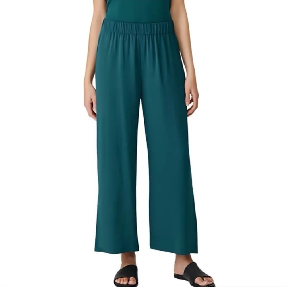 Eileen Fisher 100% Silk Cropped Pull On Pants Teal Green XL NWT
